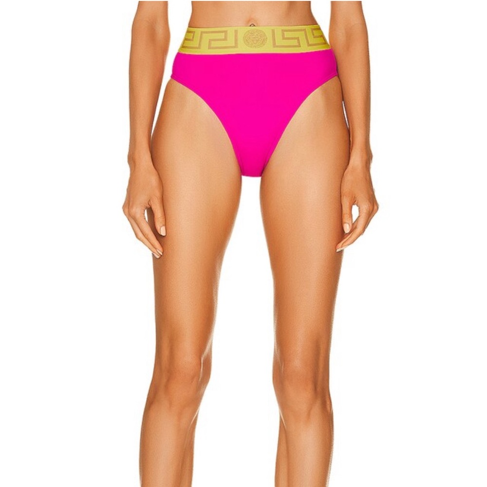 NWT Versace Greca High Waisted Bikini Bottom Fuschia & Gallo Size 4